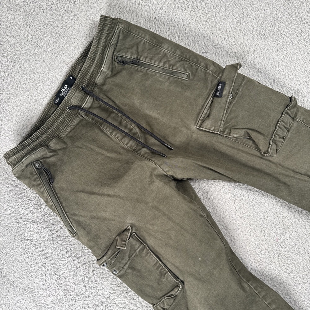 Hollister Cargo Jogger Pants Mens Medium (32x27) Green Adjustable Zip Gorpcore